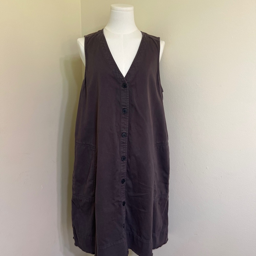 Gap Brown Womens Button Front Sleeveless Midi Dress Large